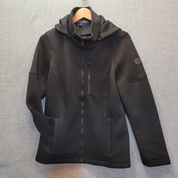 Andrew Marc Jackets & Blazers - Andrew Marc Jacket Women Large Zip Hood Soft Shell Black Pockets Spandex
